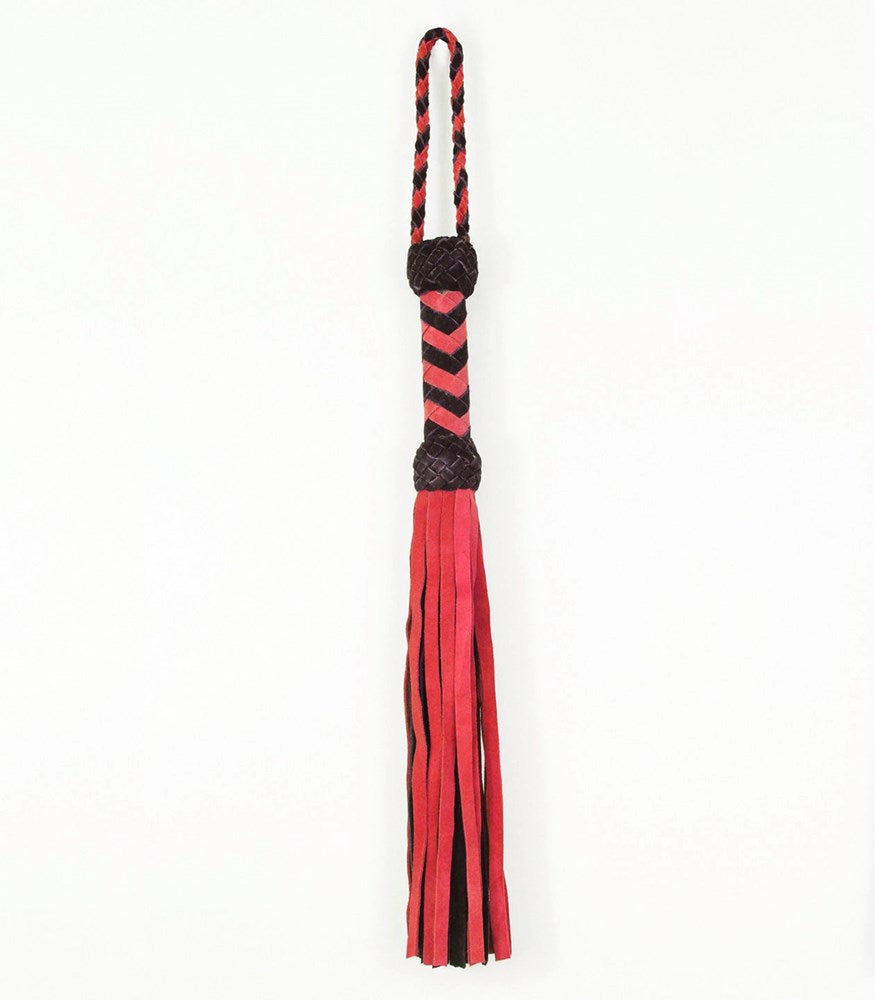 Love In Leather Long Suede Leather Flogger Premium Impact Play - Red - Whips And Crops