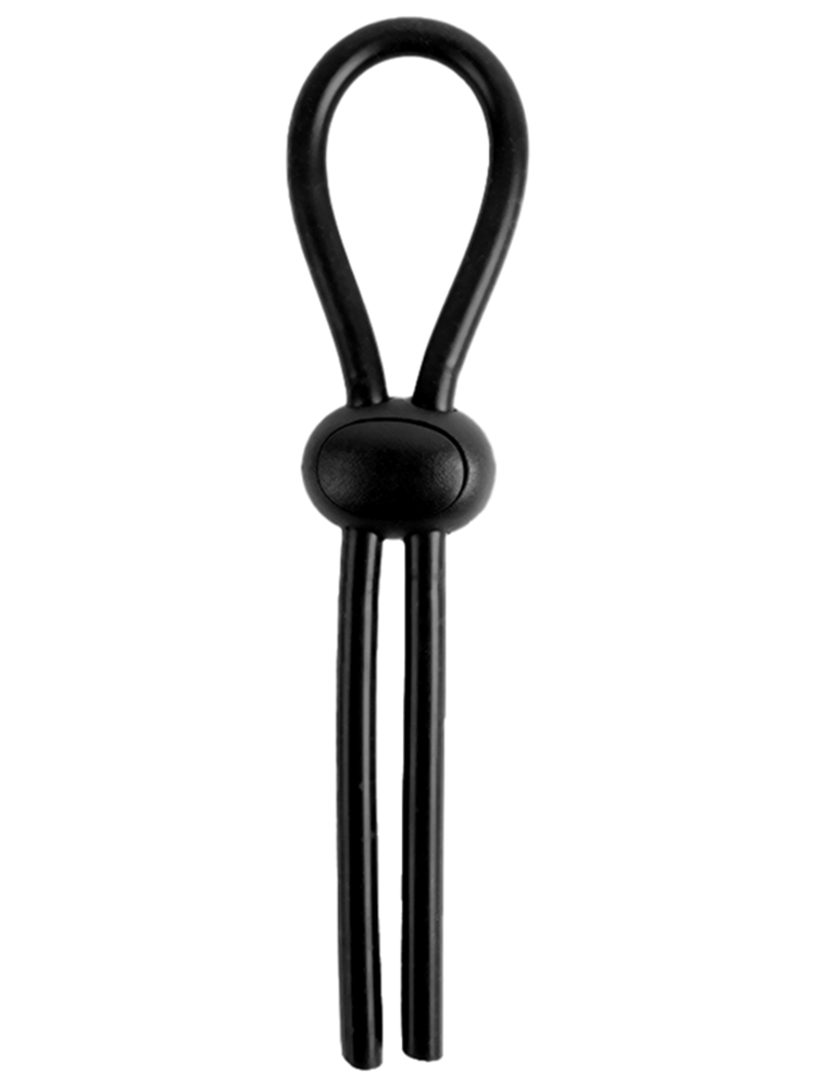 Playful Nero Adjustable Silicone Short Lasso Cock Ring - Black - Stretchy Cock Rings