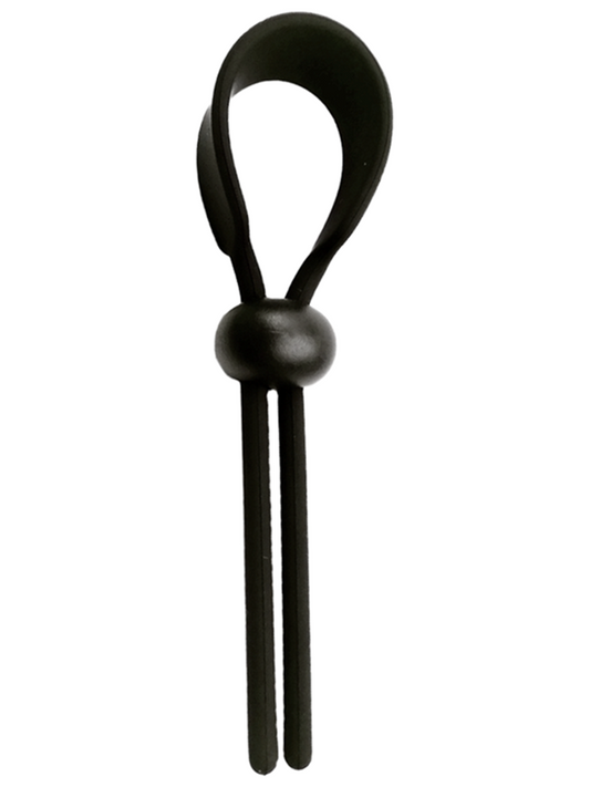Playful Nero Adjustable Silicone Wide Lasso Cock Ring - Black - Stretchy Cock Rings