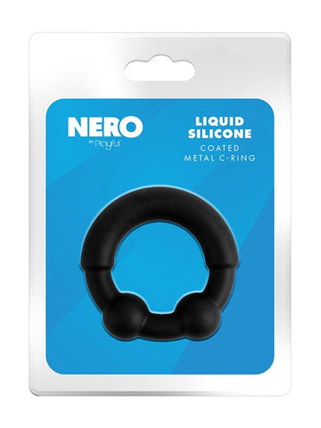 Evolved Playful Nero Liquid Silicone Coated Metal C Ring for Penis Enhancement - Stretchy Cock Rings