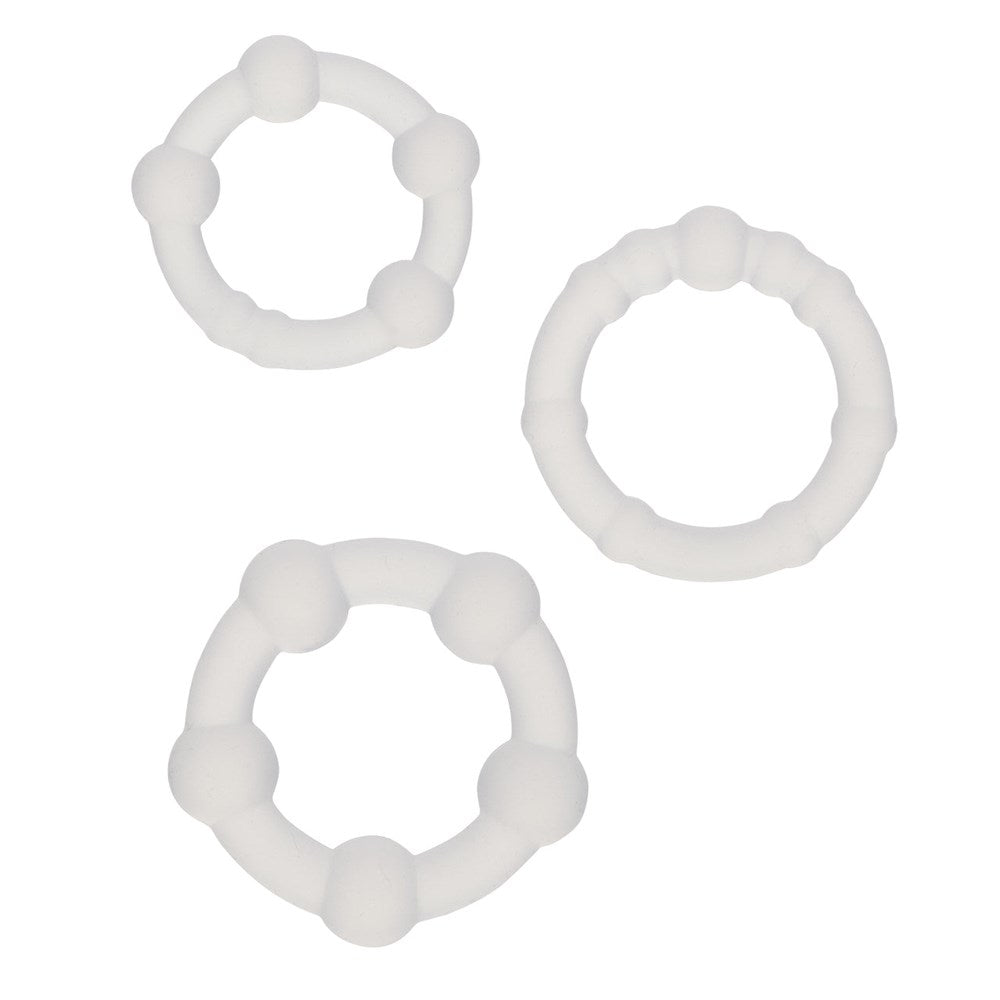 California Exotics Alpha Liquid Silicone Beaded Cock Rings - Clear - Cock Ring Sets