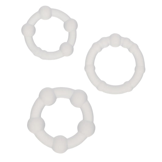 California Exotics Alpha Liquid Silicone Beaded Cock Rings - Clear - Cock Ring Sets