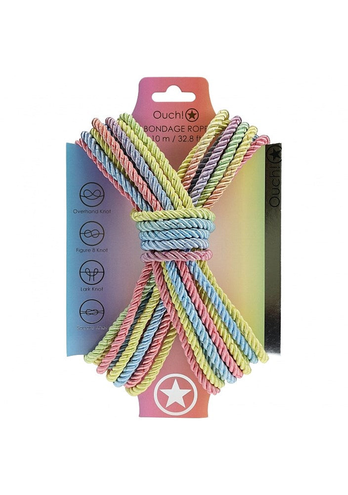 OUCH! Silky Smooth Nylon Bondage Rope 10m - Multicolour 1 - Cuffs And Restraints