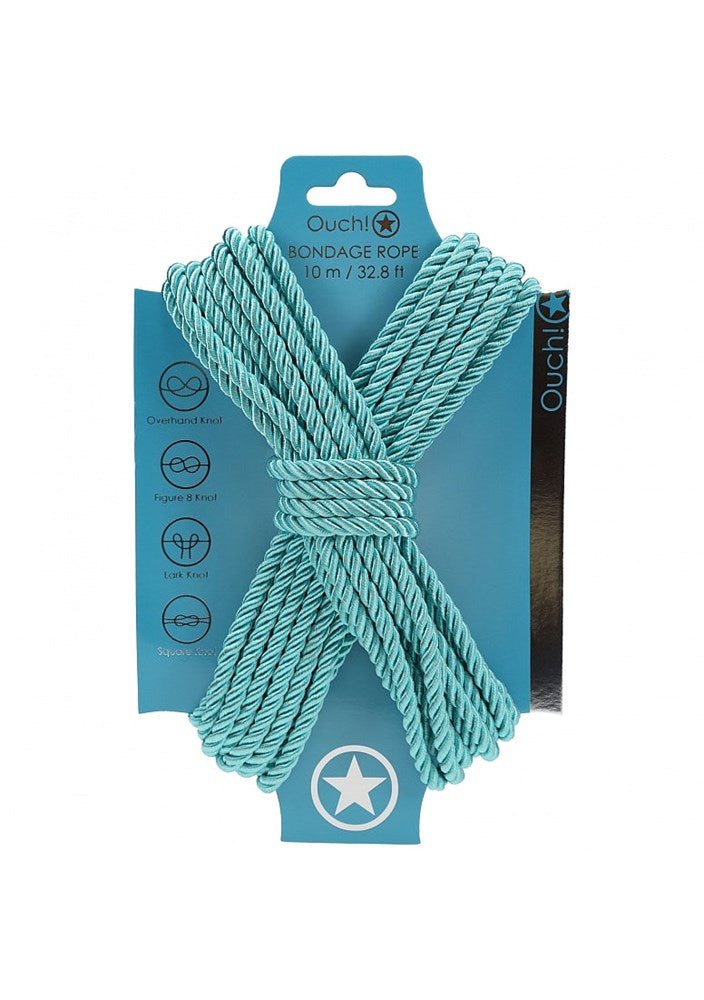 OUCH! Silky Smooth Nylon Bondage Rope 10m - Blue - Cuffs And Restraints