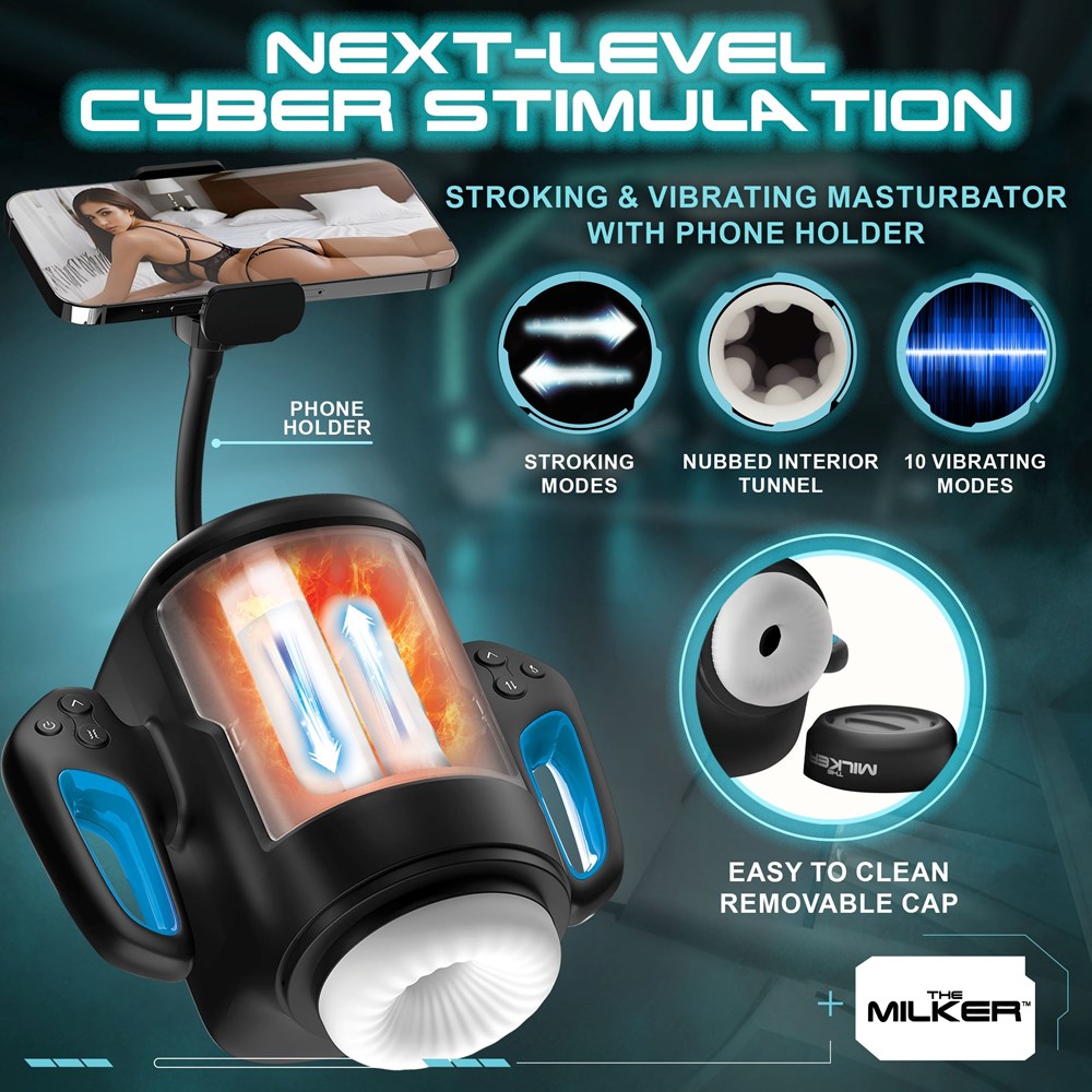 XR Brands Cyber Milker Stroking & Vibrating Masturbator with Heating - - Masturbators and Strokers