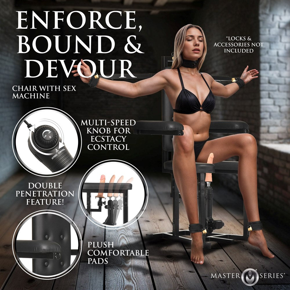 XR Brands Master Series Enforcer Chair with Sex Machine Bondage Furniture - - Sex Machines