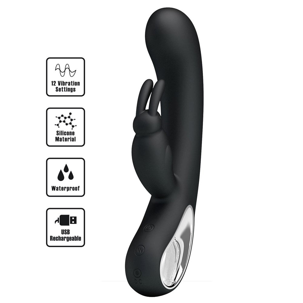 Party Up COLIN USB Rechargeable Rabbit Vibrator Dual Motor G Spot Clitoral - Black - Rabbit Vibrators
