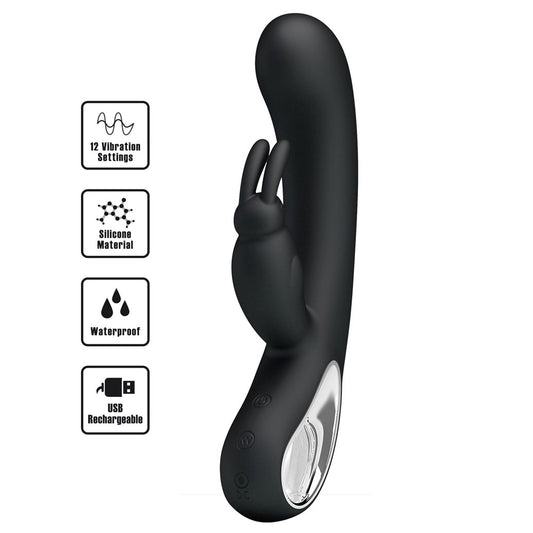 Party Up COLIN USB Rechargeable Rabbit Vibrator Dual Motor G Spot Clitoral - Black - Rabbit Vibrators