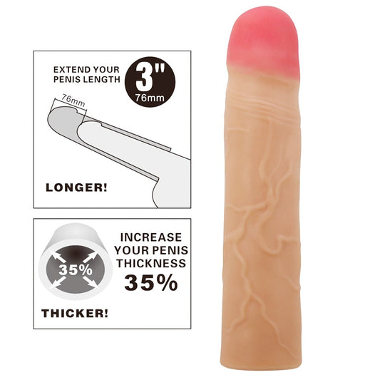 Party Up PHILIP 3 Inch Penis Extender Sleeve with Realistic Details - Flesh - Penis Sleeves and Extenders