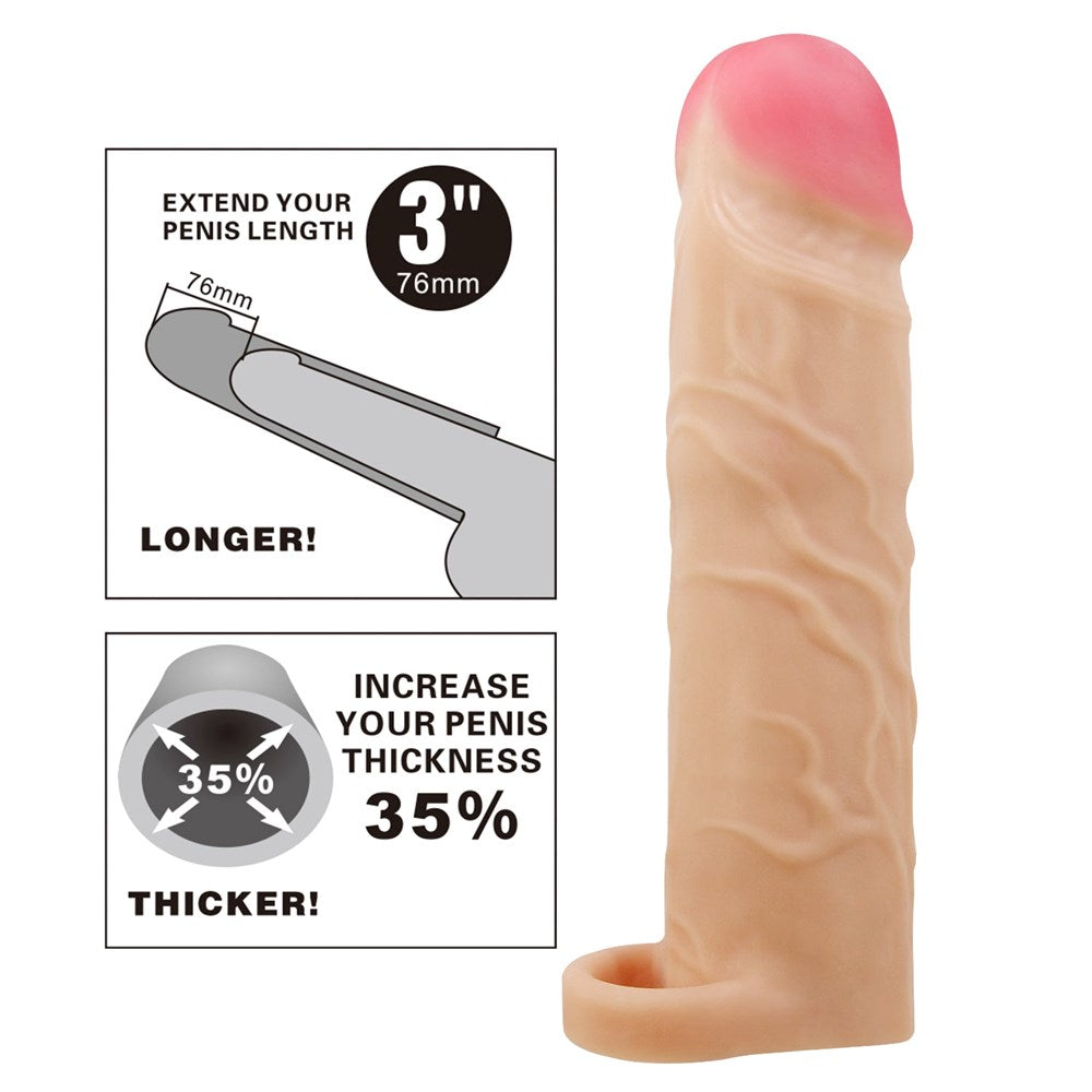 Party Up RICHARD 3 Inch Penis Sleeve with Ball Strap for Size Enhancement - Flesh - Penis Sleeves and Extenders