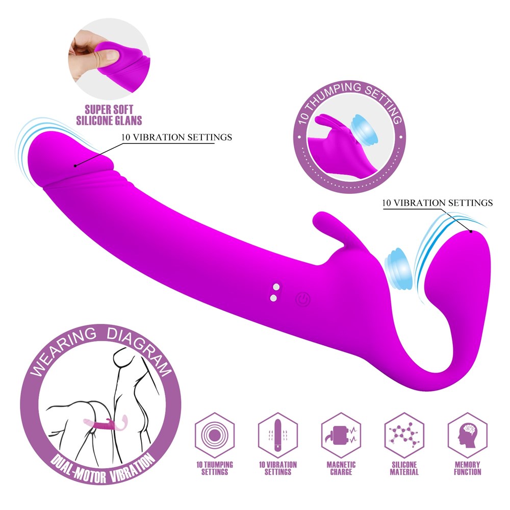 Party Up OLIVER Rechargeable Strapless Strap On with Dual Motor Technology - Purple - Strap On Sextoys