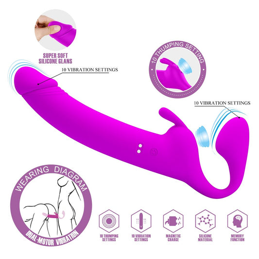 Party Up OLIVER Rechargeable Strapless Strap On with Dual Motor Technology - Purple - Strap On Sextoys