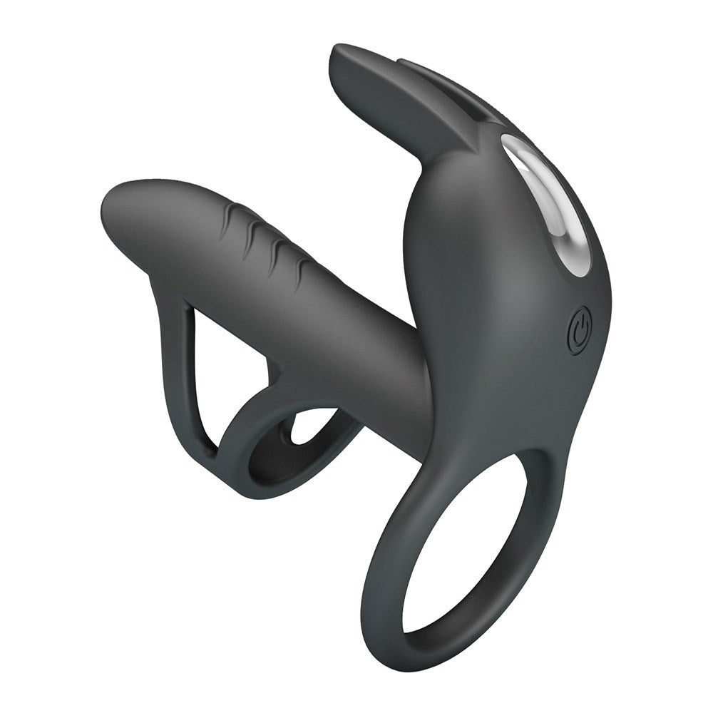 Party Up MARK USB Rechargeable Vibrating Cock Sleeve with Dual Stimulation - Black - Penis Sleeves and Extenders