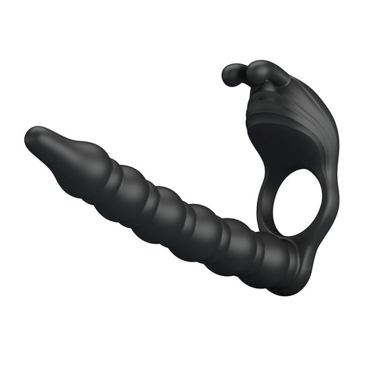 Party Up MARCUS Vibrating Cock Ring & Anal Plug Dual Zone Enhancement - Black - Vibrating Cock Rings
