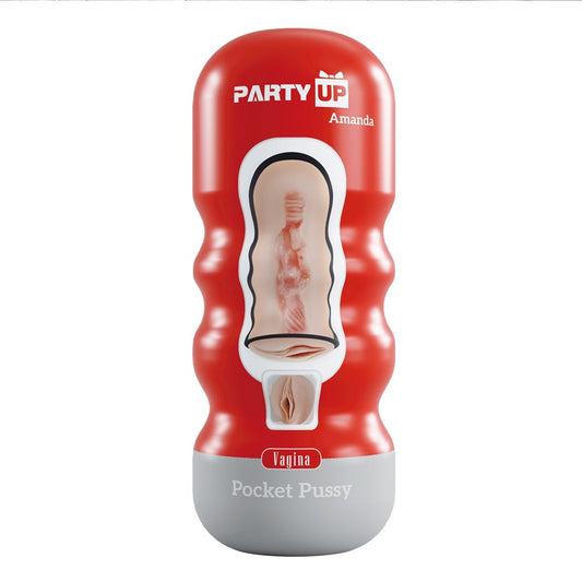 Party Up AMANDA Pocket Pussy Male Stroker with Realistic TPR Interior - Flesh - Masturbators and Strokers