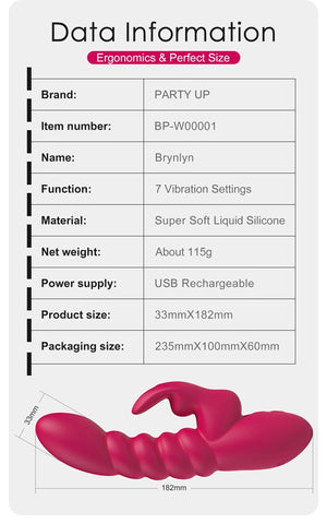 Party Up BRYNLYN USB Rechargeable Rabbit Vibrator with Dual Stimulation - Rabbit Vibrators