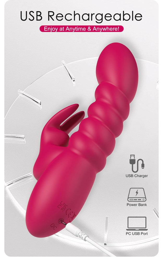 Party Up BRYNLYN USB Rechargeable Rabbit Vibrator with Dual Stimulation - Pink - Rabbit Vibrators