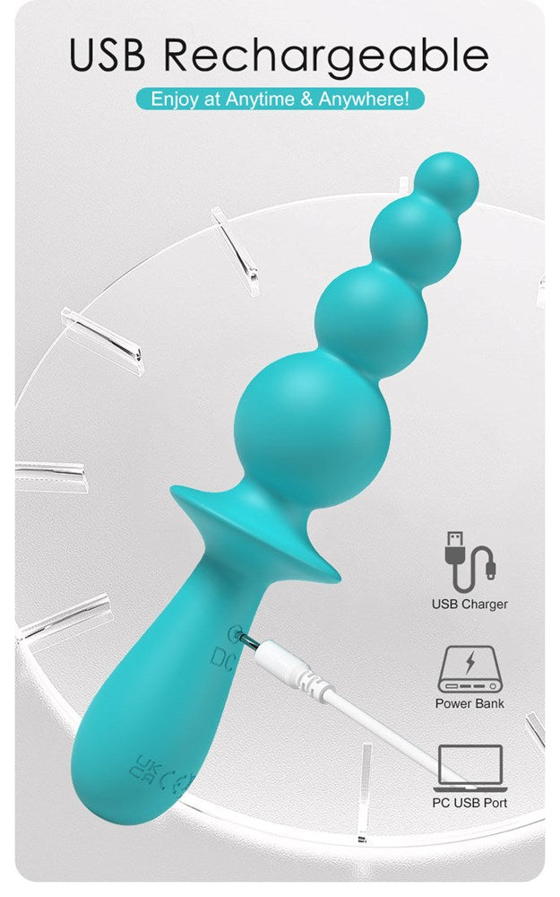 Party Up EVAJANE USB Rechargeable Beaded Vibrator Four Tier Texture - Teal - Anal Beads and Balls