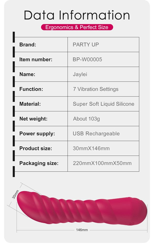 Party Up JAYLEI USB Rechargeable G Spot Vibrator Curved Design Ribbed - G-Spot Vibrators