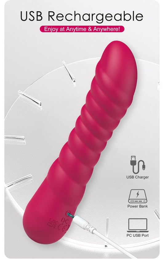 Party Up JAYLEI USB Rechargeable G Spot Vibrator Curved Design Ribbed - Pink - G-Spot Vibrators