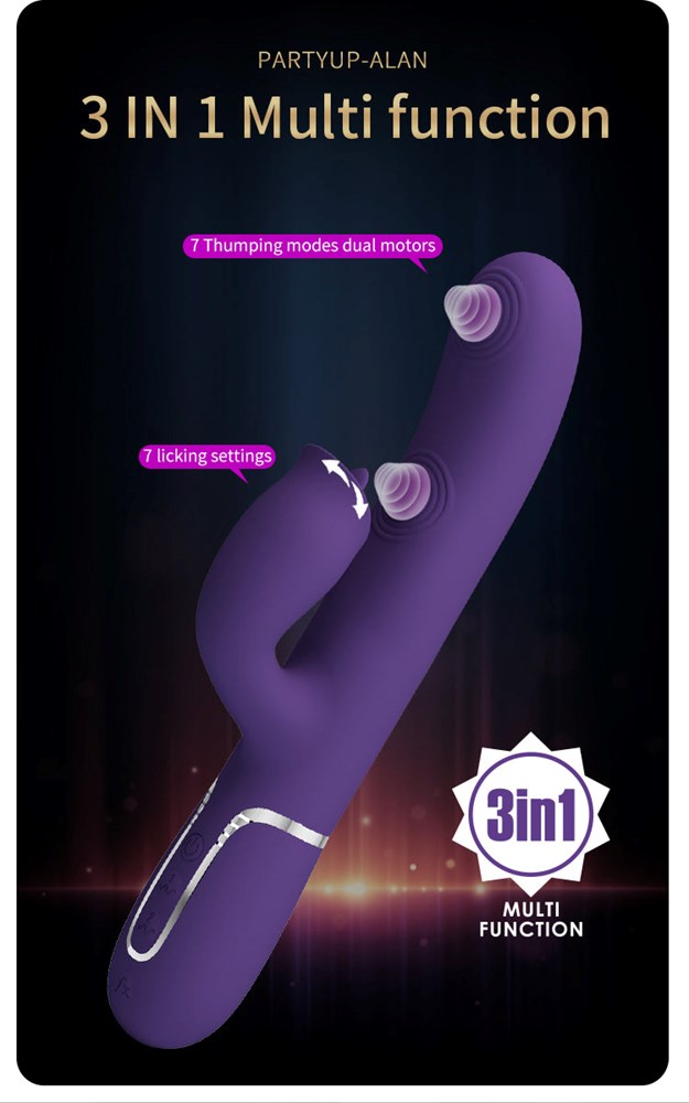 Party Up ALAN Dual Motor Vibrating Rabbit Vibrator Thumping Licking Technology - Purple - Rabbit Vibrators