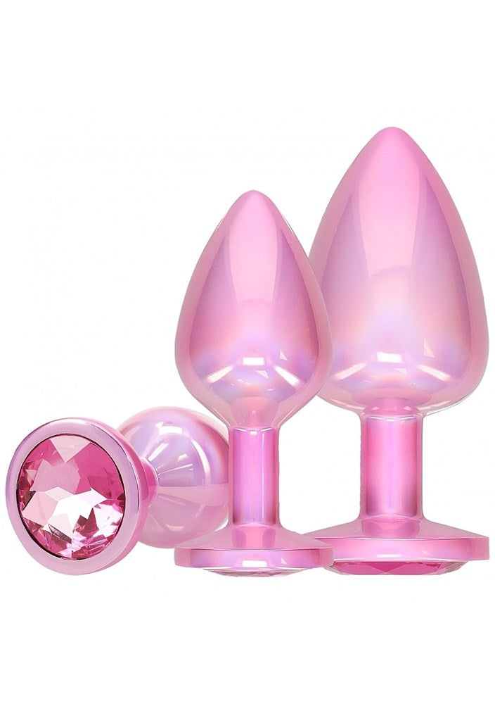 Shots Toys OUCH! Paris Collection Metallic Butt Plugs with Gem Bases Set - Pink - Butt Plugs