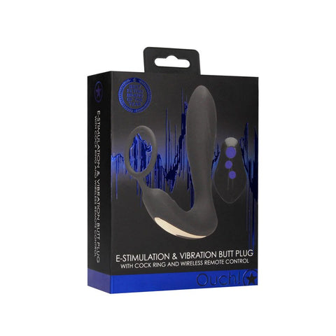 Shots Toys OUCH! E stim & Vibrating Butt Plug With Cock Ring Triple Stimulation - Butt Plugs