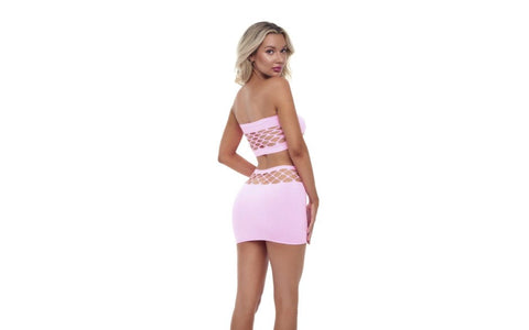 Pink Lipstick Net Worth Bandeau 2 Piece Mini Skirt Set OS Bold Pink Lingerie - Skirts And Club Wear