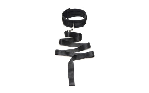 XR Brands Frisky Neoprene Collar And Leash Set Black BDSM Restraint - Collars and Leads