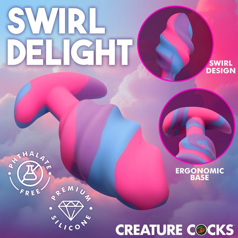 XR Brands Creature Cocks Unicorn Swirl Silicone Butt Plug Large Fantasy Design - Butt Plugs