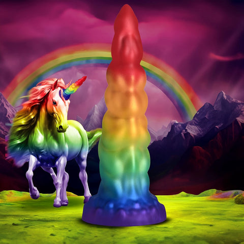 XR Brands Creature Cocks Magic Rider Unicorn Silicone Dildo with Rainbow Horn - Realistic Dildos