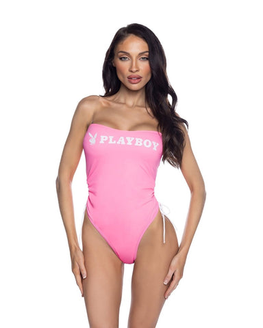 Playboy Lingerie PlayBoy Pink 1 Piece Swimsuit with Ruched Side Ties - Bras and Bra Sets