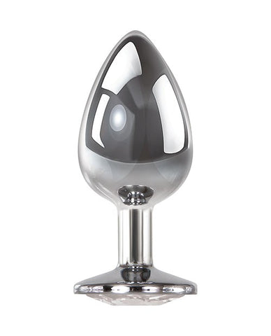 Adam & Eve Clear Gem Base Metal Anal Plug Medium with Temperature Play - Butt Plugs