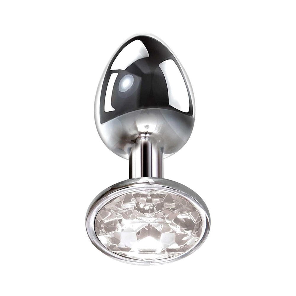 Adam & Eve Clear Gem Base Metal Anal Plug Medium with Temperature Play - - Butt Plugs
