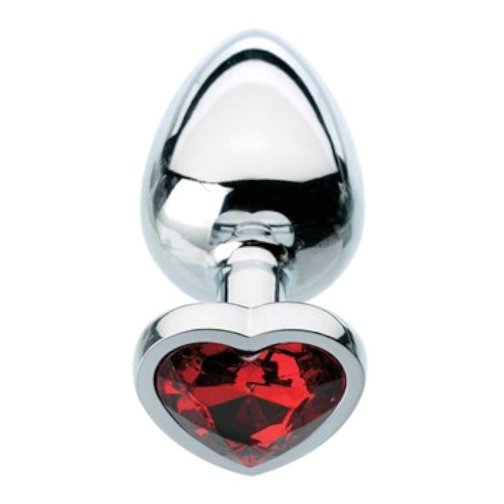 Adam & Eve Metallic Butt Plug with Red Heart Gem Base Aluminum - - Butt Plugs