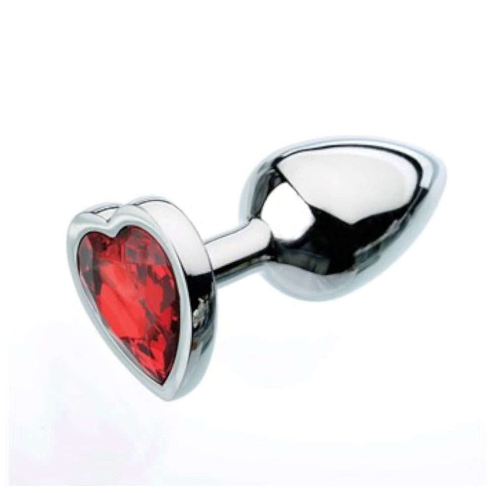 Adam & Eve Metallic Butt Plug with Red Heart Gem Base Aluminum - Chrome - Butt Plugs