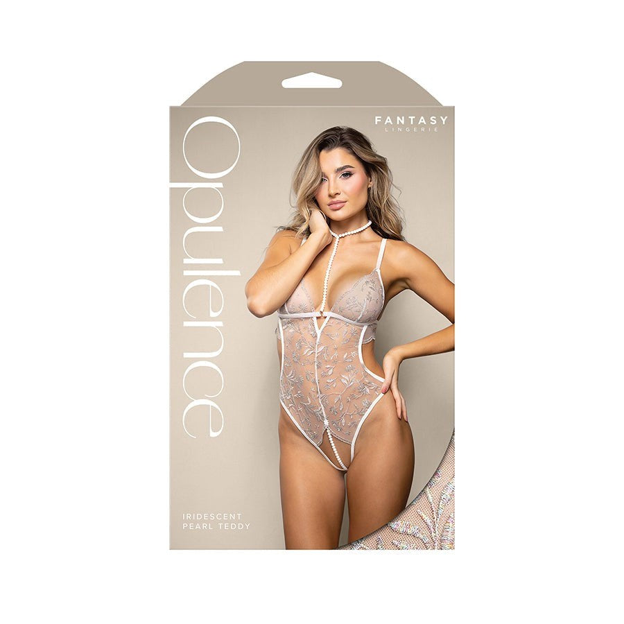 Fantasy Lingerie Opulence Pearl Teddy White Open Crotch - Teddies and Bodysuits