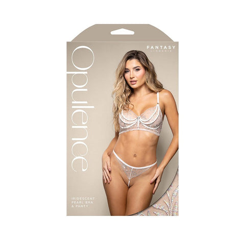 Fantasy Lingerie Opulence Pearl Bra & Panty White with Pearl Draping - Bras and Bra Sets