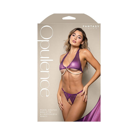 Fantasy Lingerie Opulence Bralette & Crotchless Panty Purple - Bras and Bra Sets