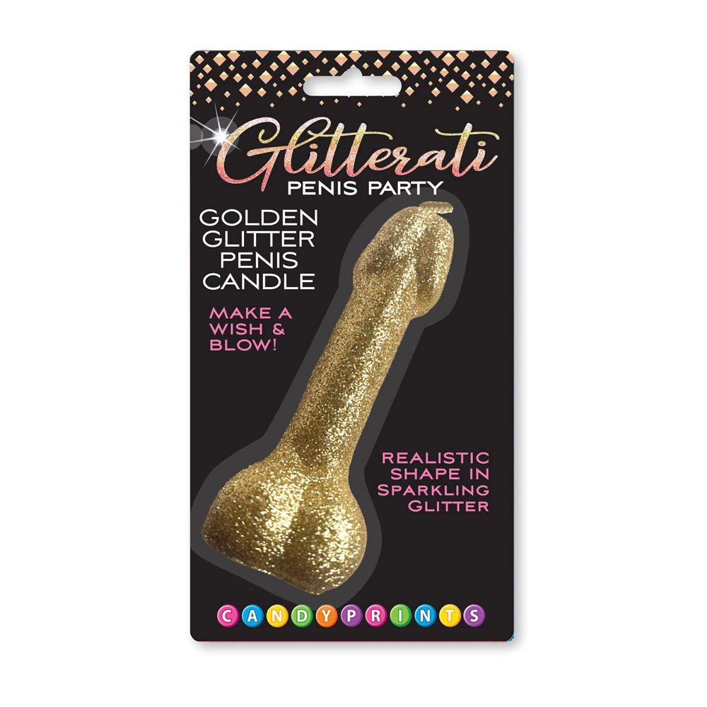 Little Genie Glitterati 10 cm Glitter Penis Party Candle with Non Shedding Glitter - Gold - Party Gifts and Novelties