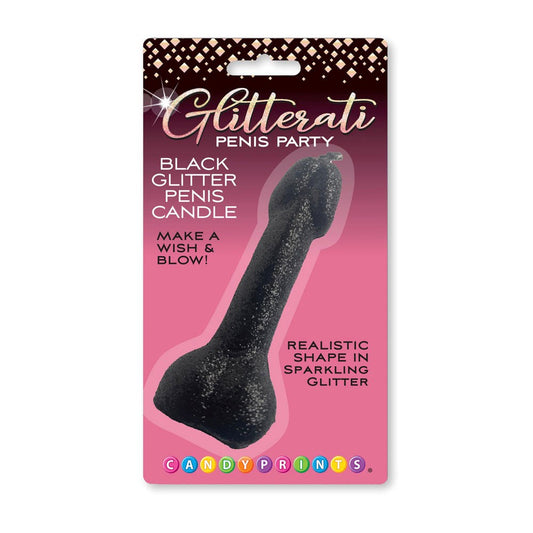 Little Genie Glitterati 10 cm Glitter Penis Party Candle with Non Shedding Glitter - Black - Party Gifts and Novelties