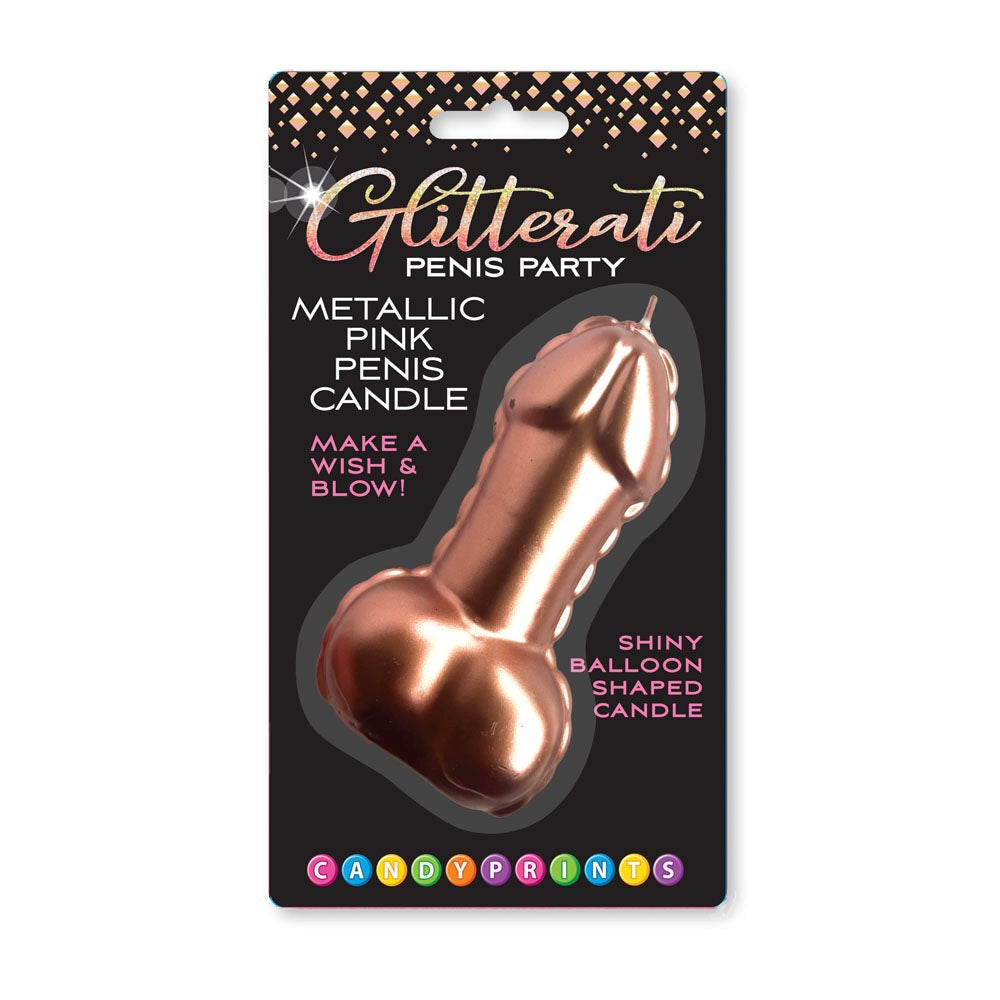 Little Genie Glitterati 10 cm Glitter Penis Party Candle with Non Shedding Glitter - Rose Gold - Party Gifts and Novelties