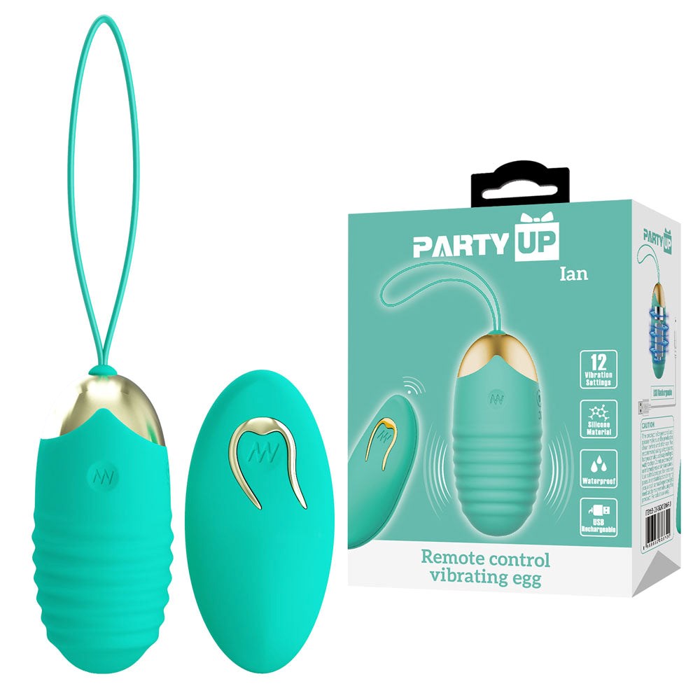 Party Up IAN Vibrating Egg with Wireless Remote 12 Functions - Teal - Love Eggs and Kegel Exercisers