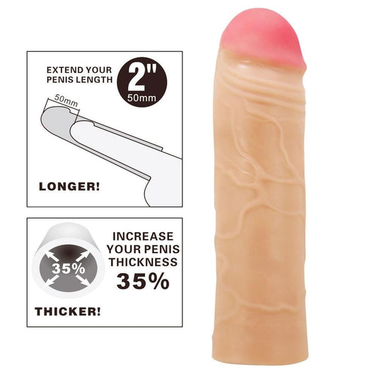 Party Up PARKER 2 Inch Penis Extender Sleeve with Ultra Realistic TPR - Flesh - Penis Sleeves and Extenders