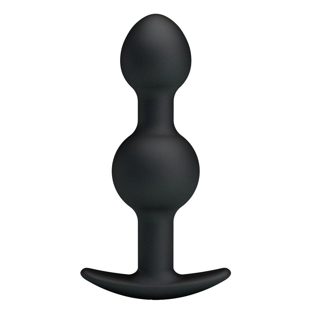 Party Up JAMES Beaded Silicone Butt Plug with Internal Shaking Weight - Black - Butt Plugs