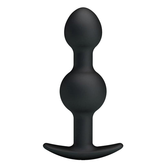 Party Up JAMES Beaded Silicone Butt Plug with Internal Shaking Weight - Black - Butt Plugs