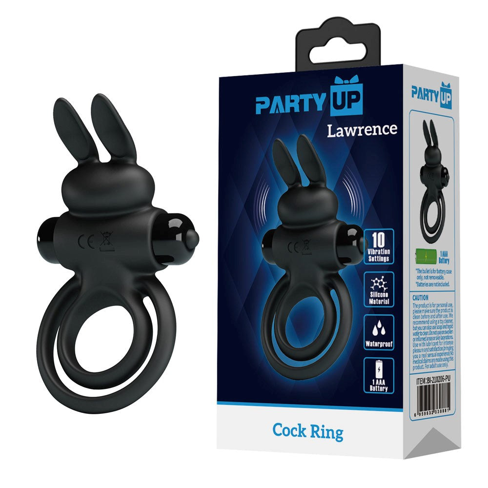 Party Up LAWRENCE Vibrating Cock & Balls Ring with 10 Vibration Patterns - - Vibrating Cock Rings