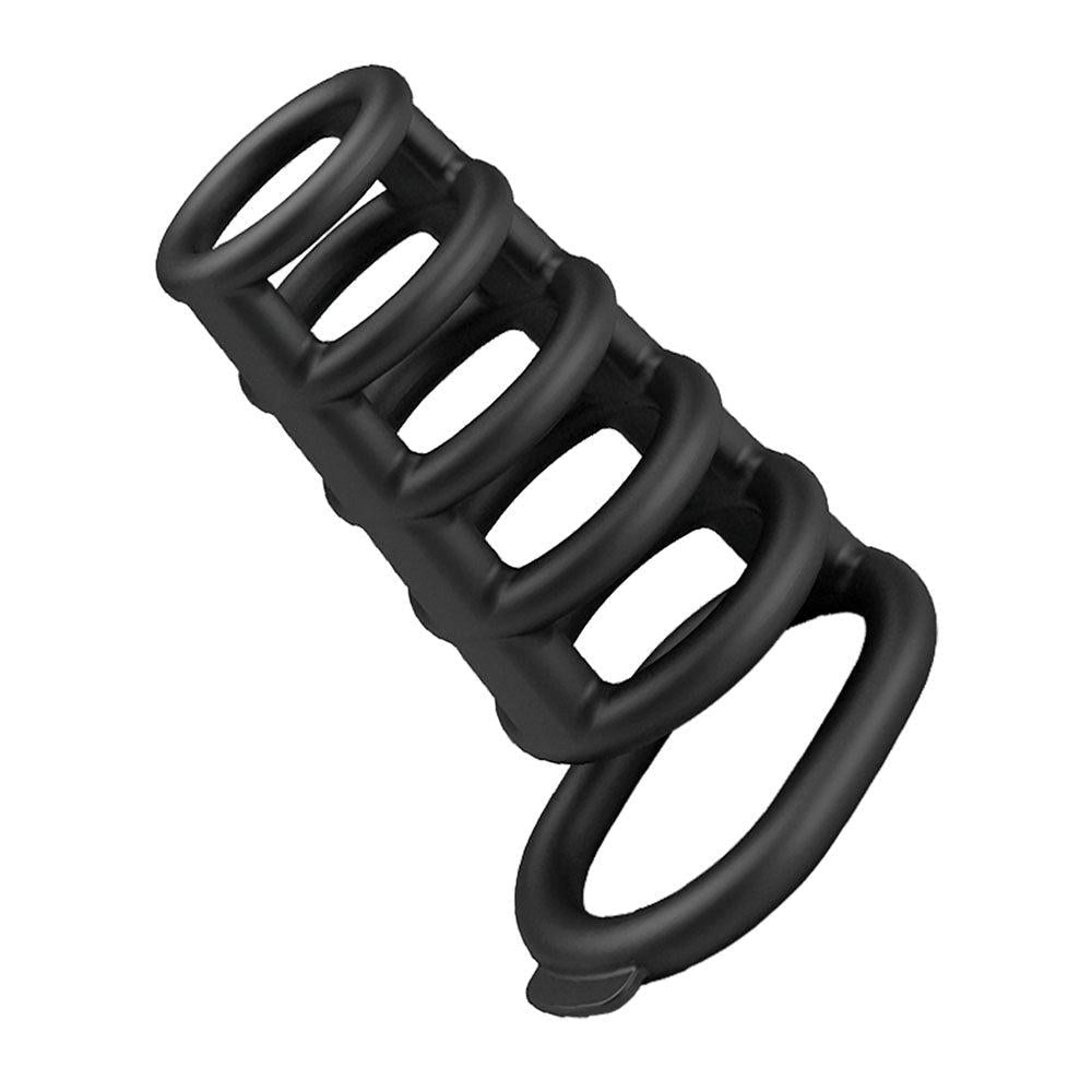Party Up KIM Mens Stretchy Cock Ring Cage with Six Ribbed Rings - - Stretchy Cock Rings