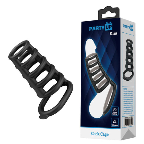 Party Up KIM Mens Stretchy Cock Ring Cage with Six Ribbed Rings - Stretchy Cock Rings