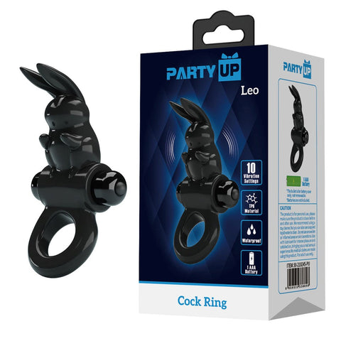 Party Up LEO Male Pleasure Vibrating Cock Ring with Rabbit Ears - Vibrating Cock Rings